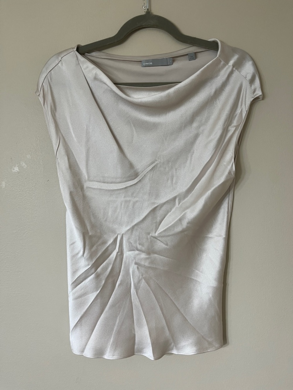 Vince Satin Cowl Neck Shell Top in Light Ivory